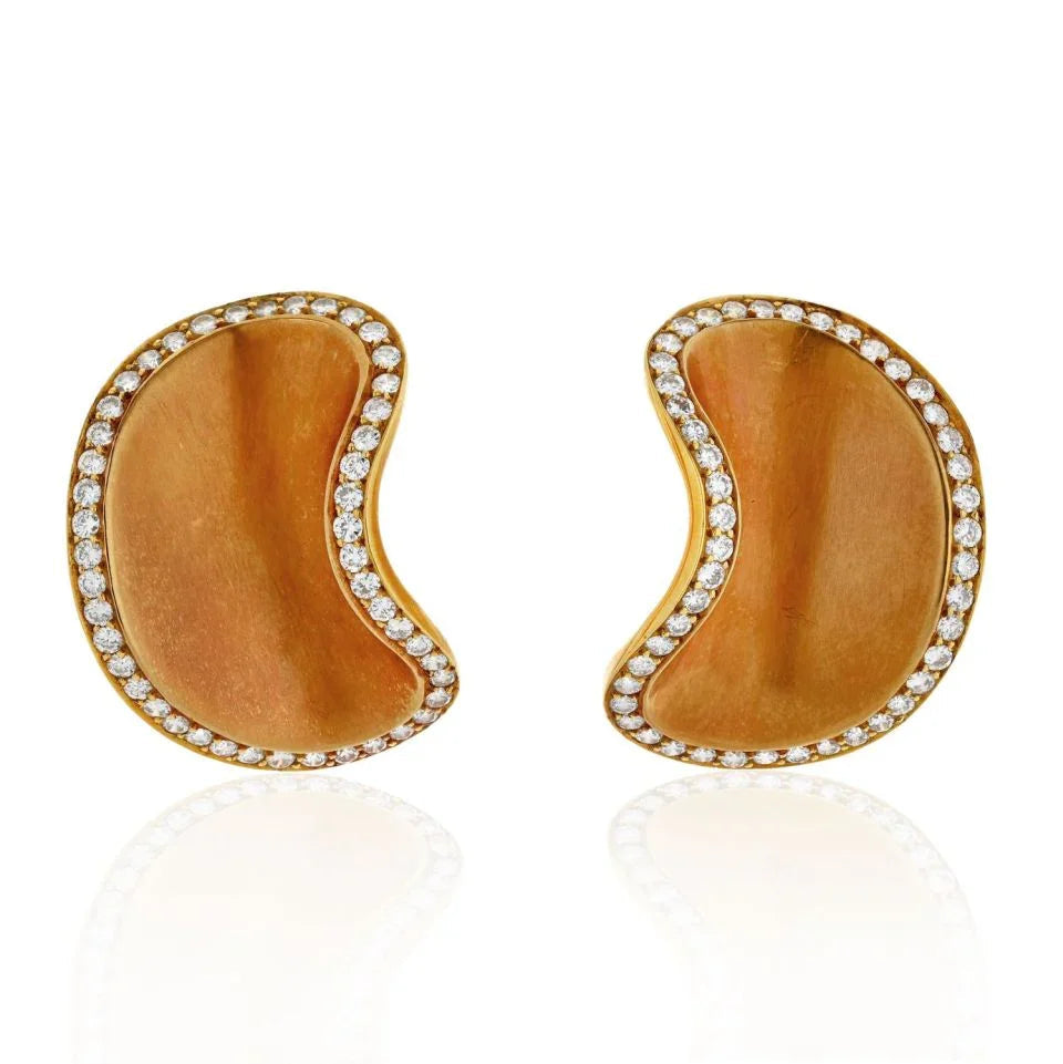 Angela Cummings 18K Yellow Gold 1987 Concave Lima Bean Shaped Diamond Earrings — Laura Milman New York
