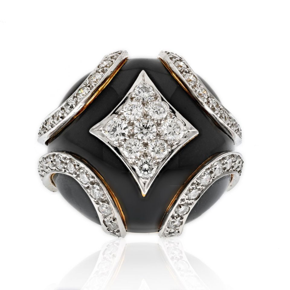 David Webb Estate Ring 18K Yellow Gold and Platinum 2 cts Diamond
