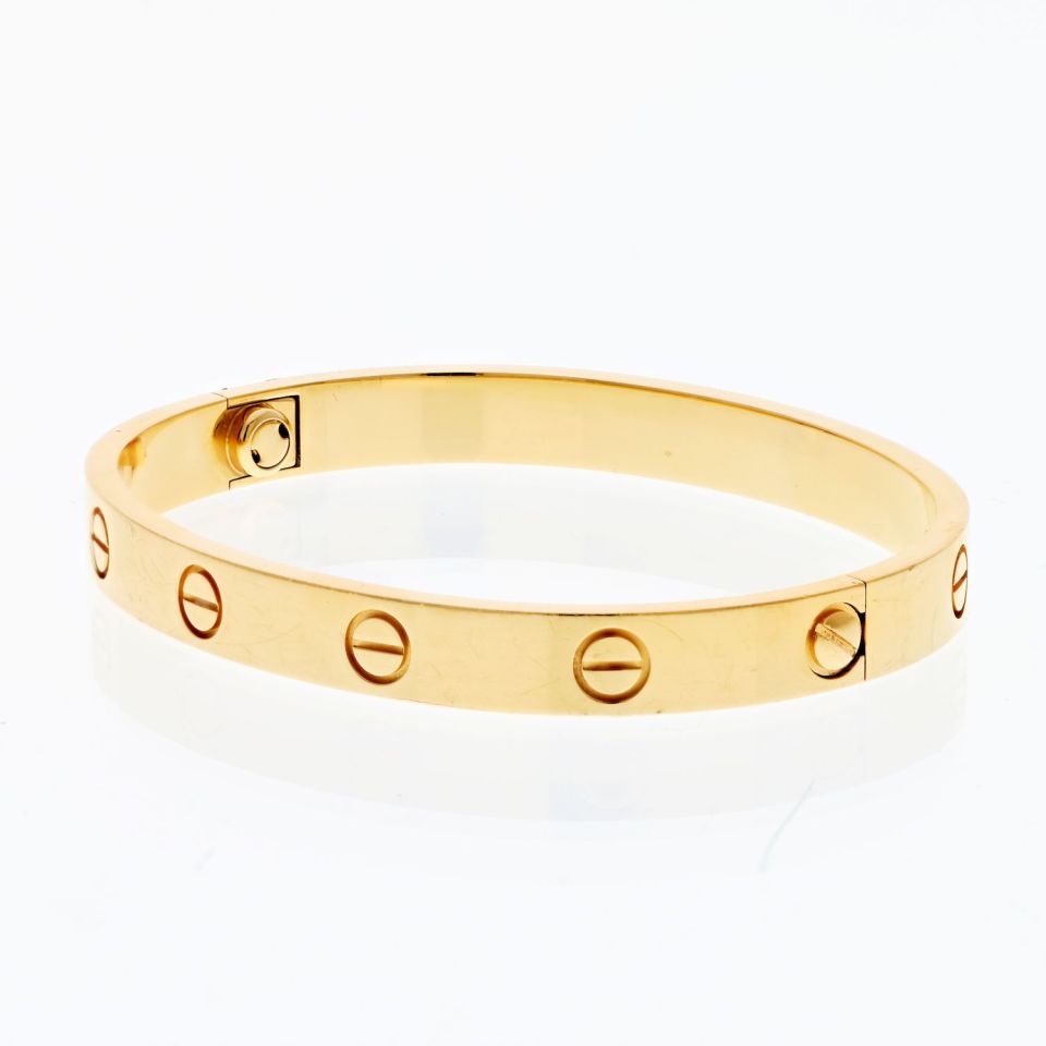 Pre-Owned Cartier Love 18K Yellow Gold Love Bangle Size 16 Bracelet view 2 - Cartier — Laura Milman New York