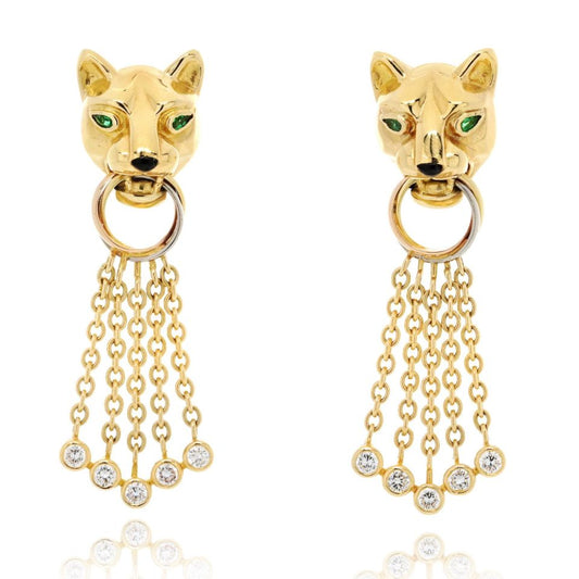 Cartier Platinum and 18K Yellow Gold Panthere Dangle Earrings with Diamonds