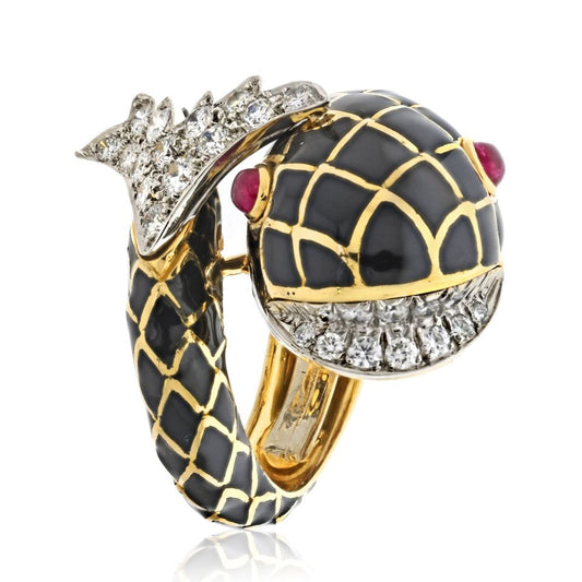 David Webb Estate Ring 18K Yellow Gold and Platinum