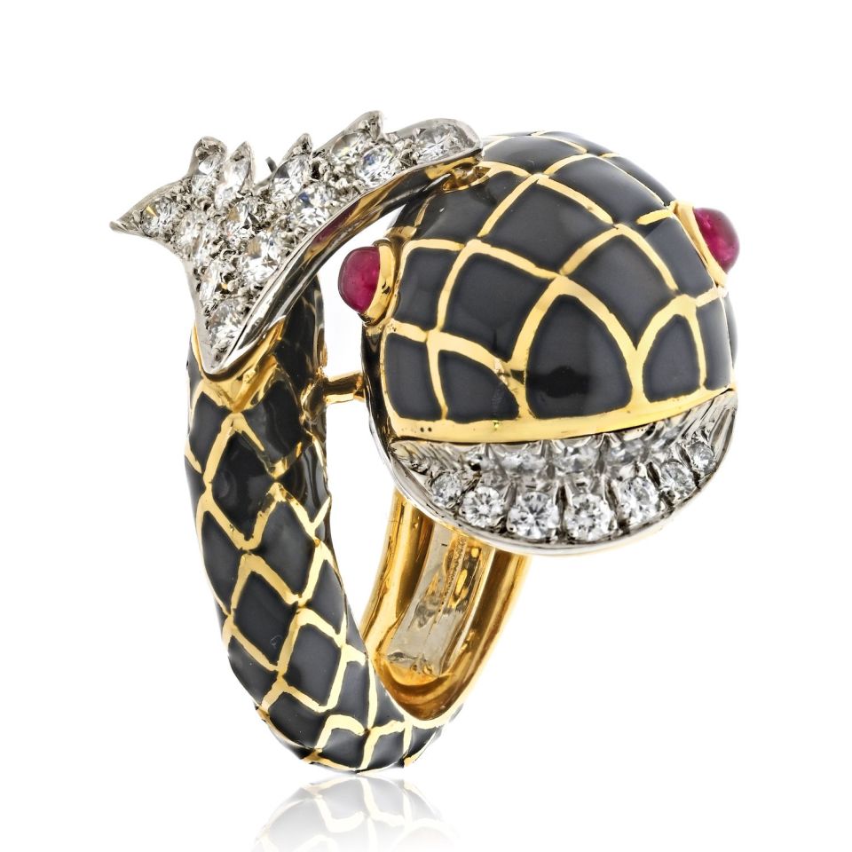 David Webb Estate Ring 18K Yellow Gold and Platinum