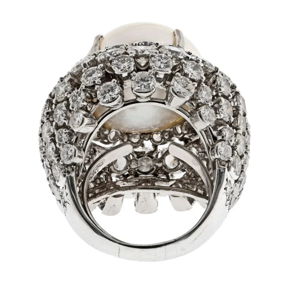 David Webb Platinum Diamond And South Sea Pearl Cocktail Ring — view 4 — Laura Milman New York