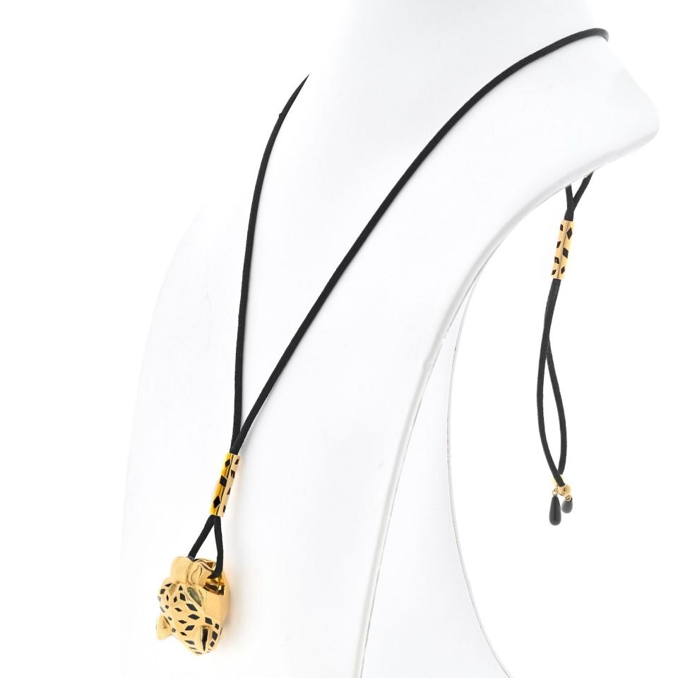 Cartier 18K Yellow Gold Panthere On A Black Cord Pendant — view 2 — Laura Milman New York