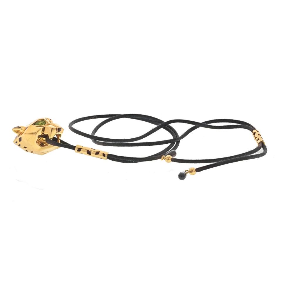 Cartier 18K Yellow Gold Panthere On A Black Cord Pendant — view 4 — Laura Milman New York