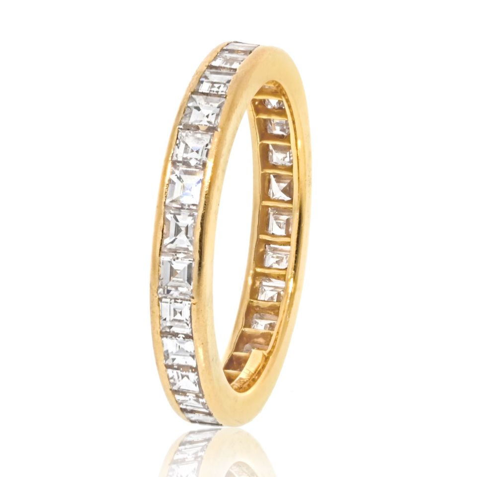 Tiffany 18K Yellow Gold 3ct Asscher Diamond Eternity Band 3mm