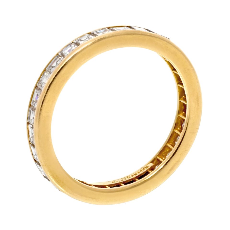 Tiffany 18K Yellow Gold 3ct Asscher Diamond Eternity Band 3mm
