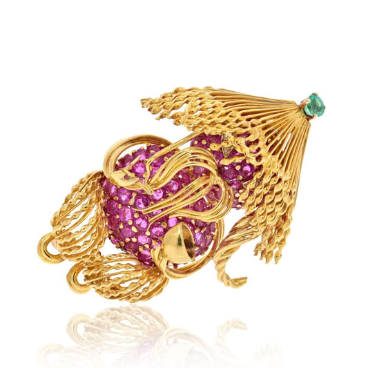 Tiffany Schlumberger 18K Gold Emerald Pink Sapphire Noodle Brooch