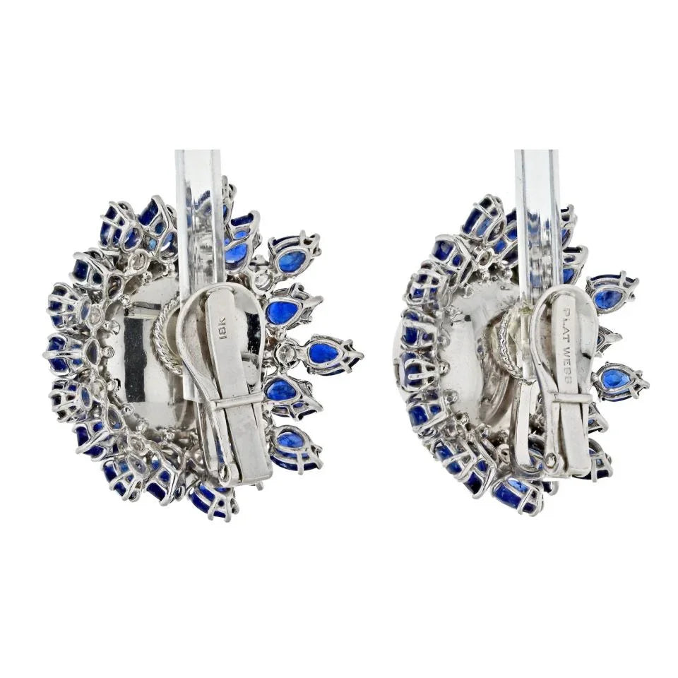 David Webb Platinum & 18K White Gold Sapphire, Diamond, Pearl Earrings — view 3 — Laura Milman New York