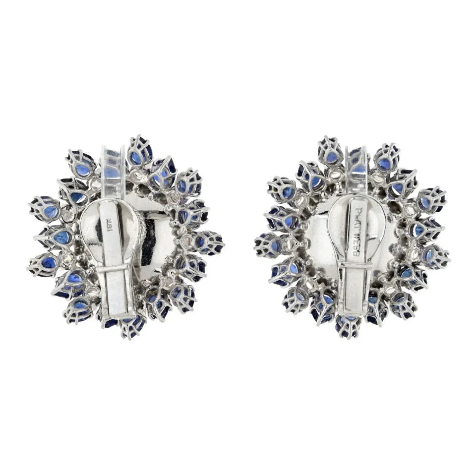David Webb Platinum & 18K White Gold Sapphire, Diamond, Pearl Earrings — view 4 — Laura Milman New York