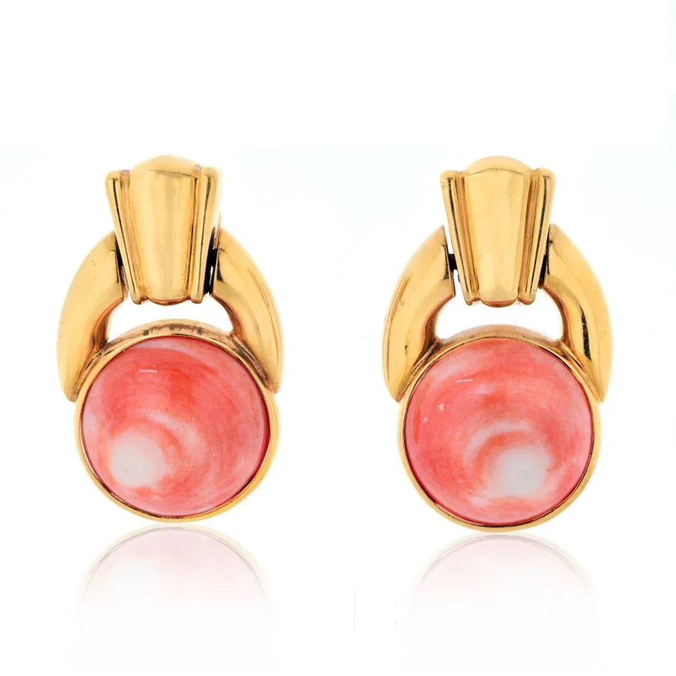 David Webb Platinum & 18K Yellow Gold Coral Button Doorknockers Earrings — Laura Milman New York