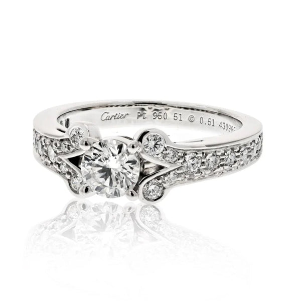 Cartier Platinum Ballerine Solitaire 0.51ct Round Diamond Ring