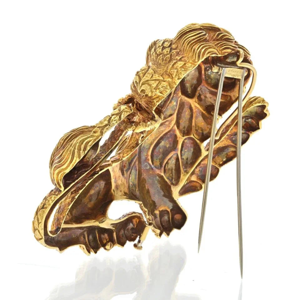 David Webb 18K Yellow Gold 1970's Lion Pendant Brooch — view 3 — Laura Milman New York