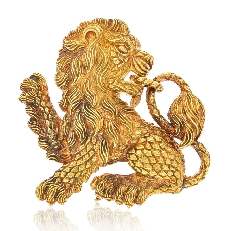 David Webb 18K Yellow Gold 1970's Lion Pendant Brooch — Laura Milman New York