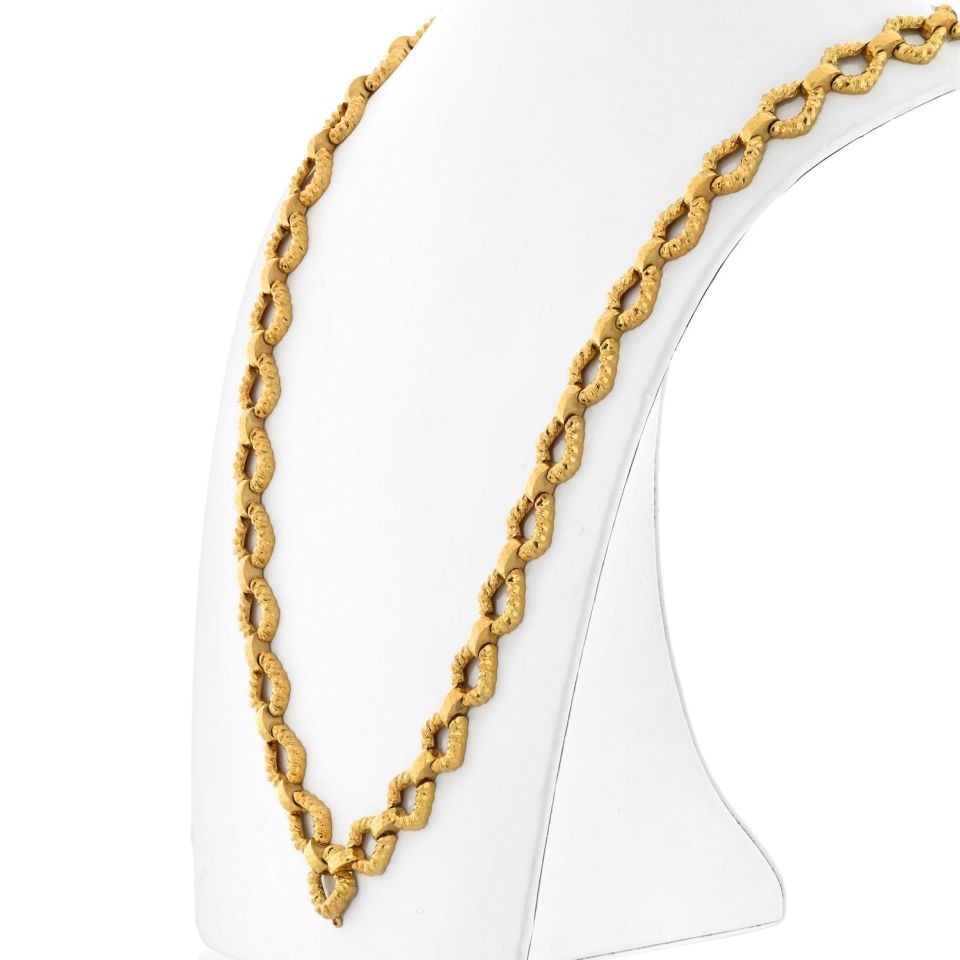 David Webb Platinum & 18K Yellow Gold 31 Inches Textured Link Chain Necklace — view 2 — Laura Milman New York