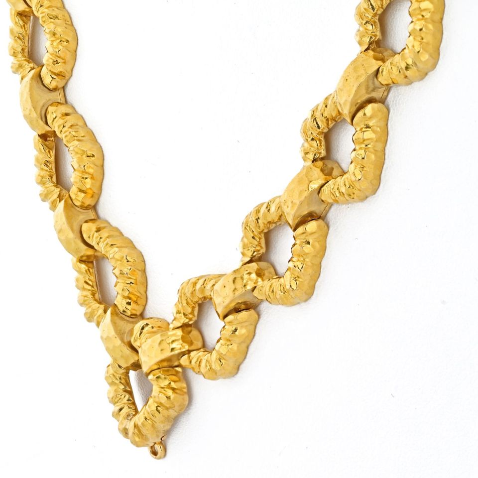 David Webb Platinum & 18K Yellow Gold 31 Inches Textured Link Chain Necklace — view 4 — Laura Milman New York