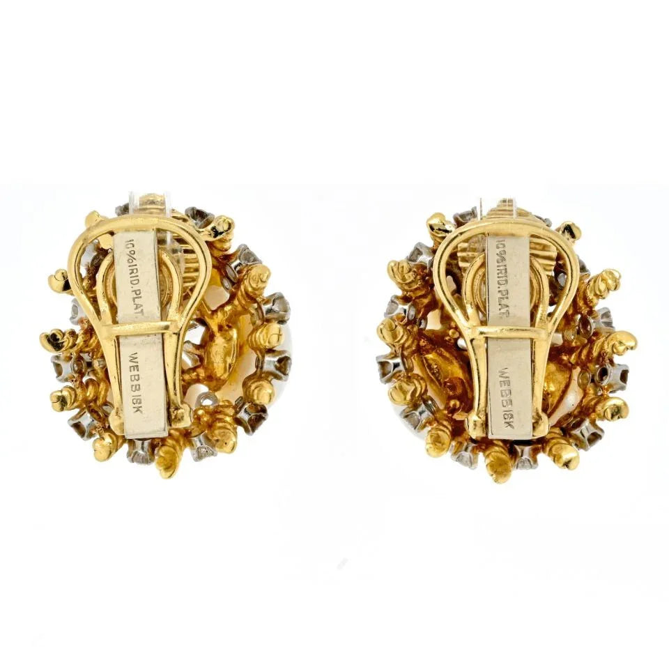 David Webb Platinum & 18K Yellow Gold Diamond, Pearl, Dome Style Clip On Earrings — view 4 — Laura Milman New York