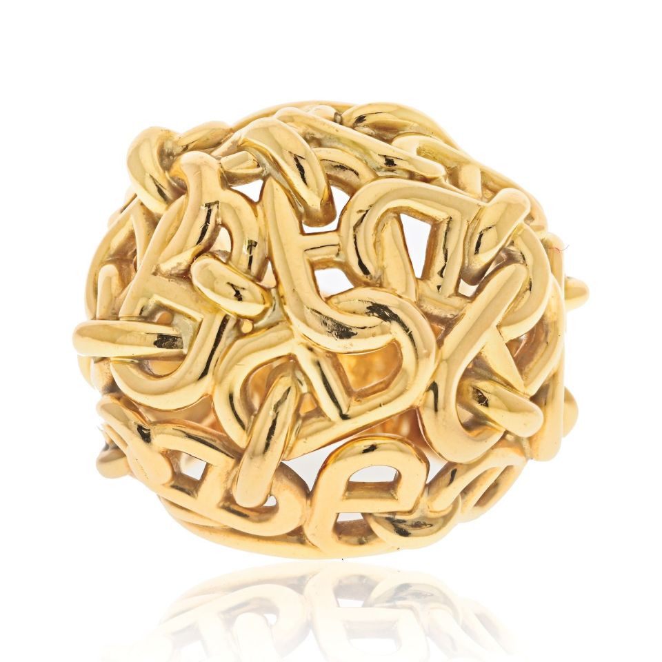 Hermès 18K Yellow Gold Chaîne D'ancre Dome Cocktail Ring — view 3 — Laura Milman New York