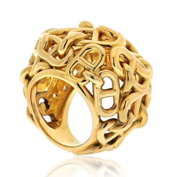 Hermès 18K Yellow Gold Chaîne D'ancre Dome Cocktail Ring