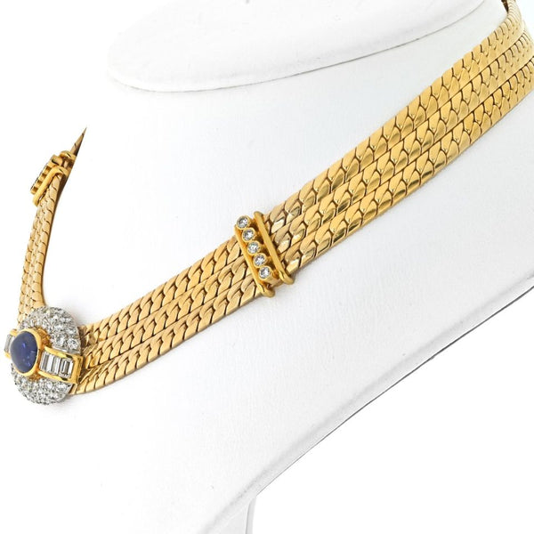 Pre-Owned Van Cleef & Arpels Collar 18K Yellow Gold Diamond And Sapphire Three Strand Collar Necklace view 2 - Van Cleef & Arpels