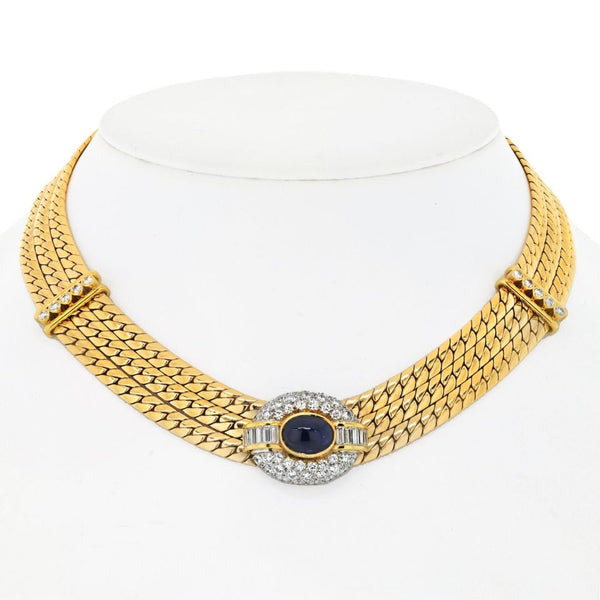Pre-Owned Van Cleef & Arpels Collar 18K Yellow Gold Diamond And Sapphire Three Strand Collar Necklace - Van Cleef & Arpels Necklace