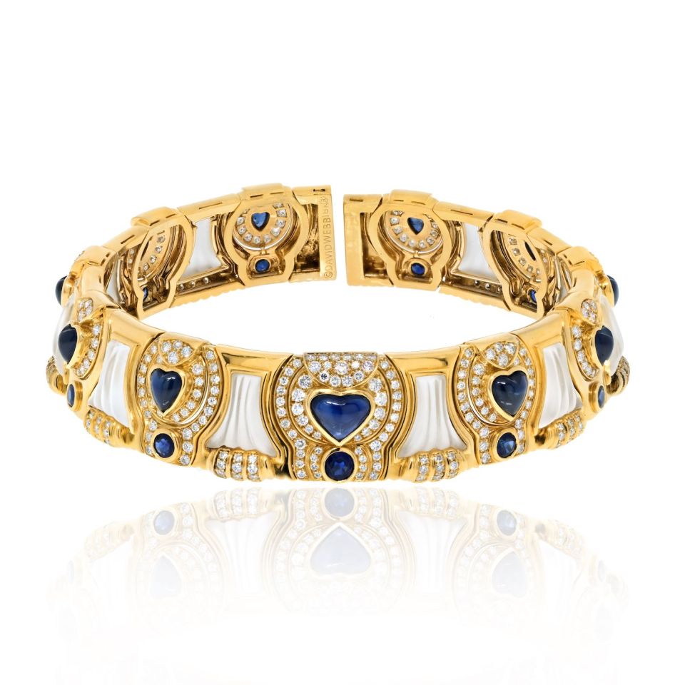 David Webb Collar Platinum & 18K Yellow Gold Diamond Sapphire Rock Crystal Choker Necklace — Laura Milman New York