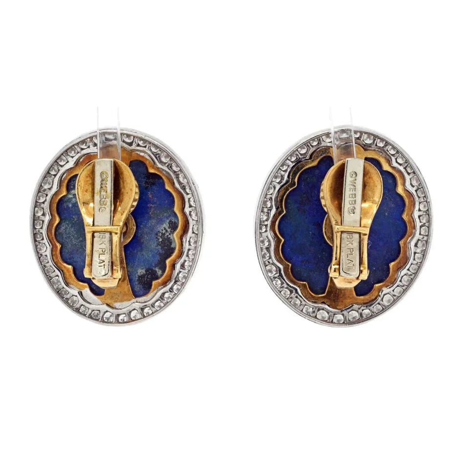 David Webb Platinum & 18K Yellow Gold Carved Azurmalachite, Diamond, Ruby Clip Earrings — view 4 — Laura Milman New York