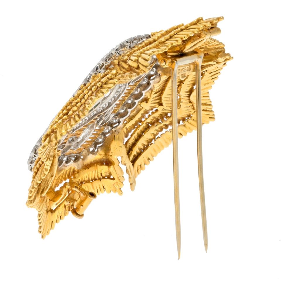 David Webb Platinum & 18K Yellow Gold Maltese Diamond And Emerald Brooch — view 3 — Laura Milman New York