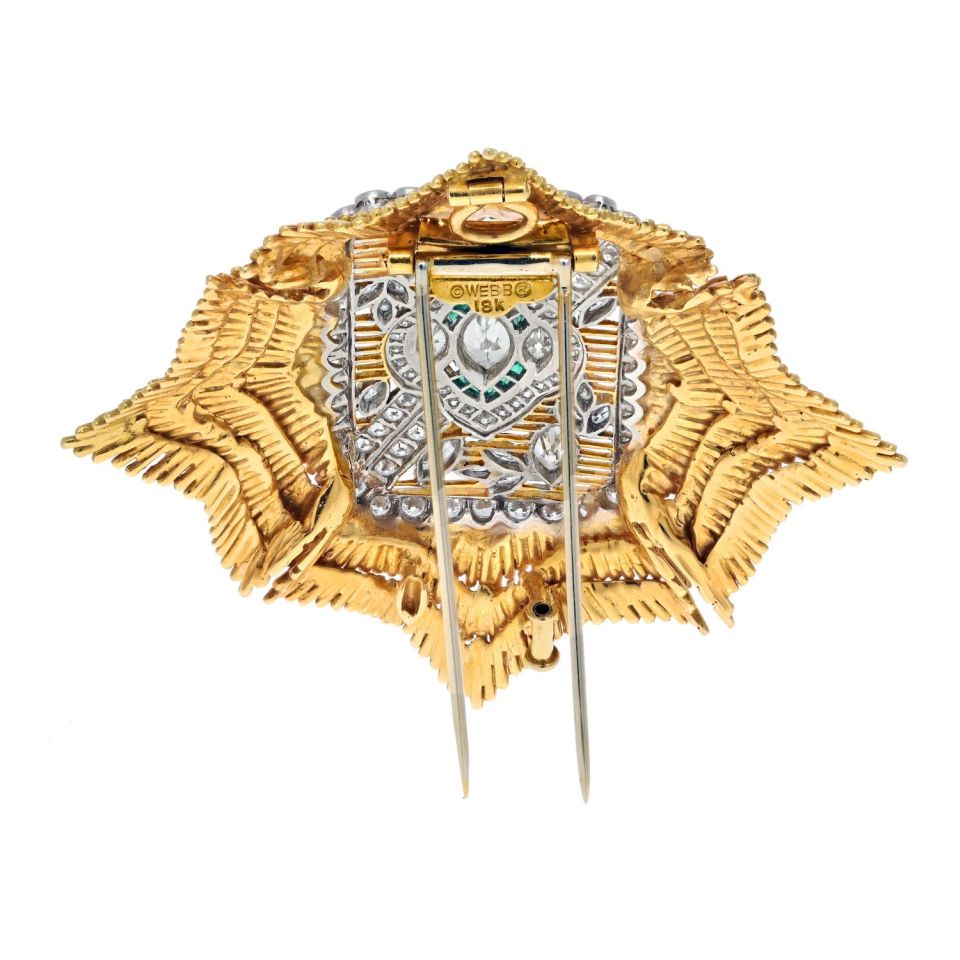 David Webb Platinum & 18K Yellow Gold Maltese Diamond And Emerald Brooch — view 4 — Laura Milman New York