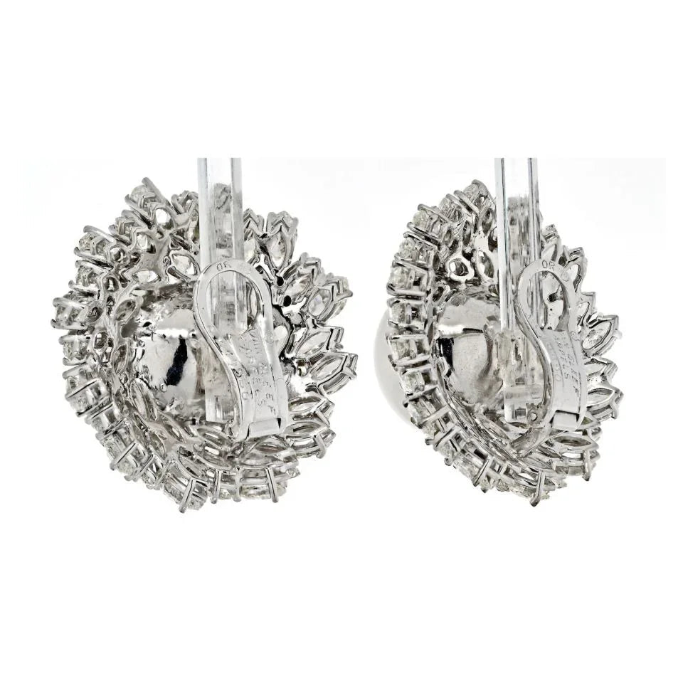 Van Cleef & Arpels 18K White Gold Pearl Diamond Bombe Earrings — view 3 — Laura Milman New York