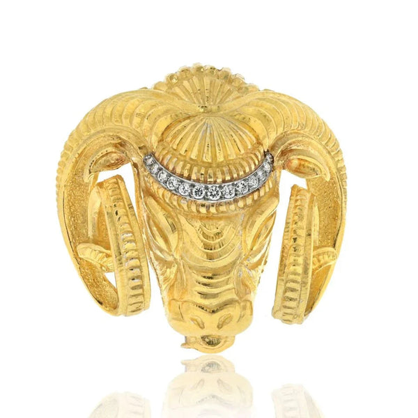 David Webb Platinum & 18K Yellow Gold Ram Diamond Head Brooch