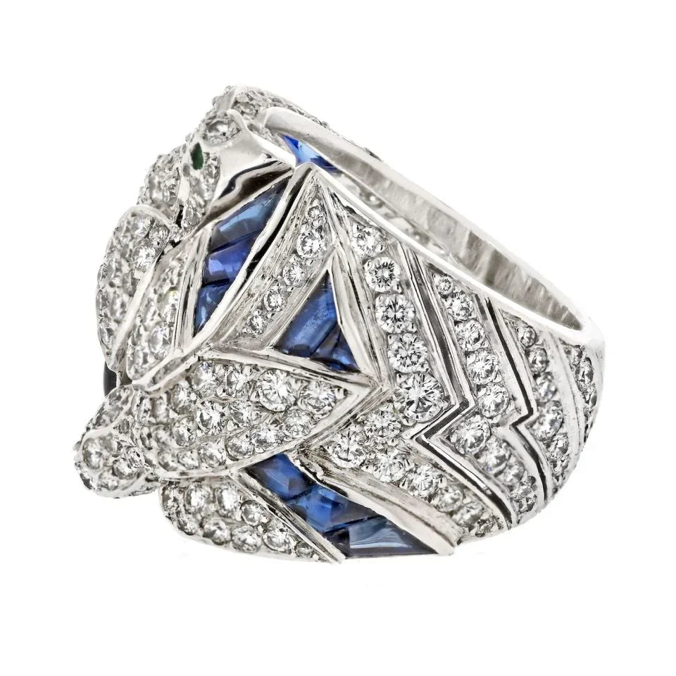 Cartier 18K White Gold Diamond And Sapphire Dove Ring — view 2 — Laura Milman New York