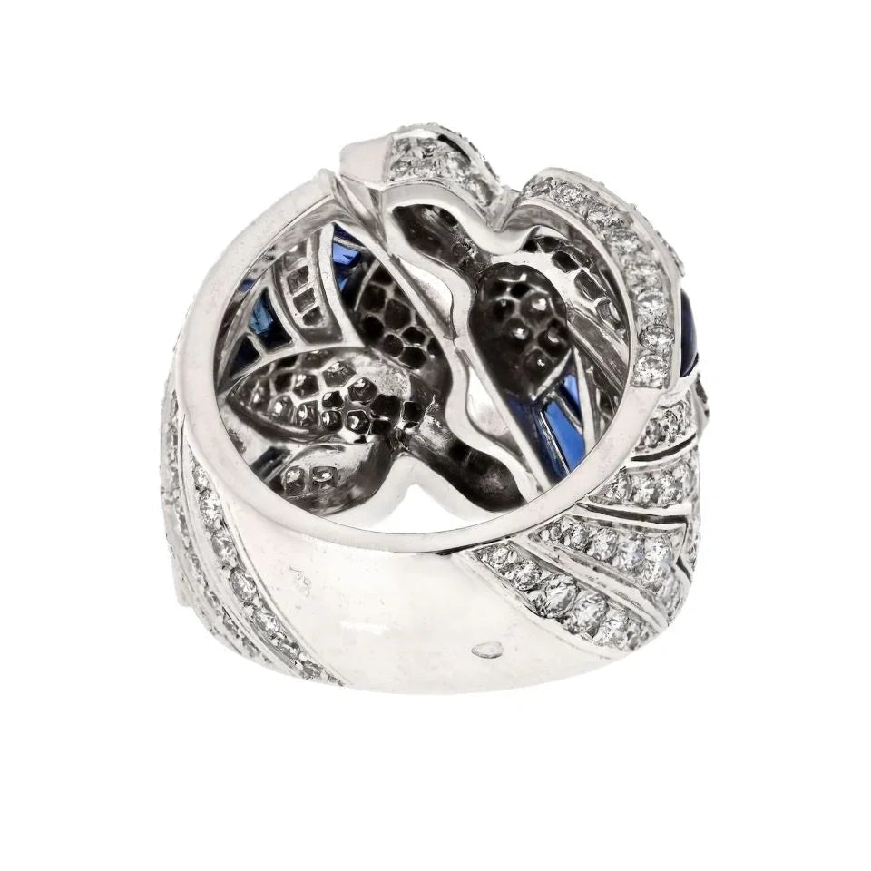 Cartier 18K White Gold Diamond And Sapphire Dove Ring — view 4 — Laura Milman New York