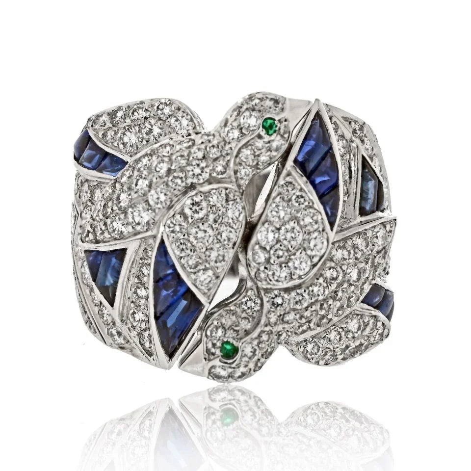 Cartier 18K White Gold Diamond And Sapphire Dove Ring — Laura Milman New York