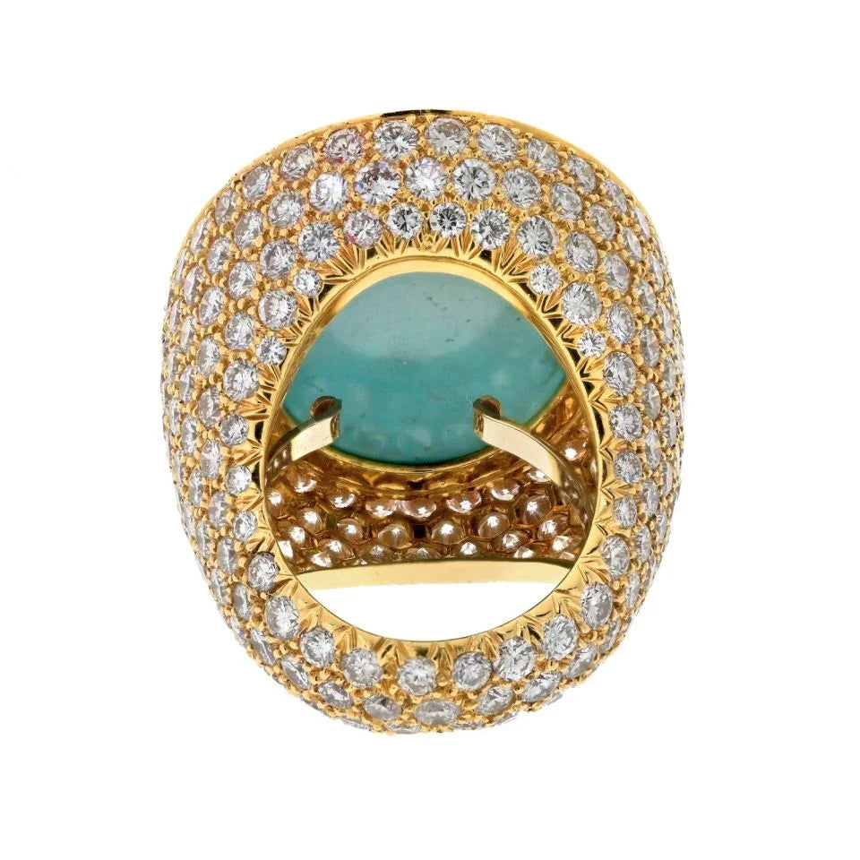 David Webb Platinum & 18K Yellow Gold Large Turquoise And Diamond Ring — view 4 — Laura Milman New York