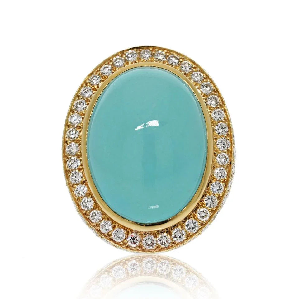 David Webb Platinum & 18K Yellow Gold Large Turquoise And Diamond Ring — Laura Milman New York