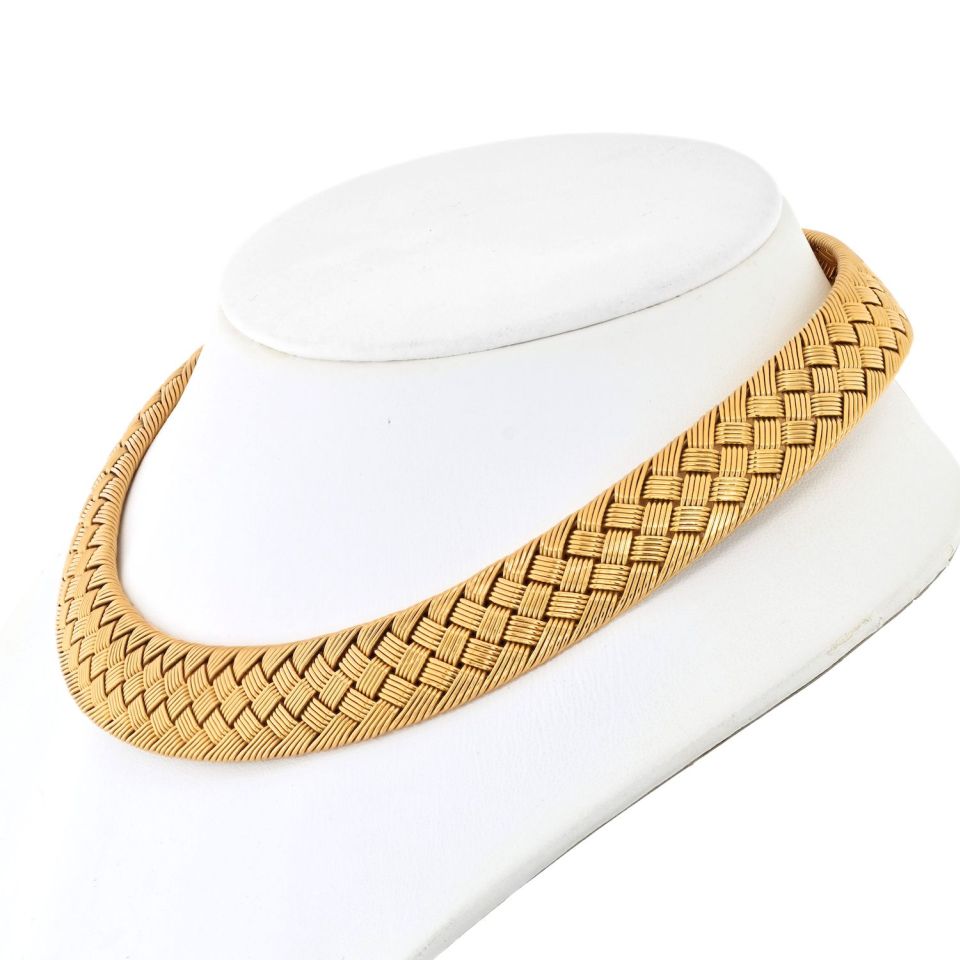 Hermès Collar 18K Yellow Gold Woven Collar Necklace — view 3 — Laura Milman New York