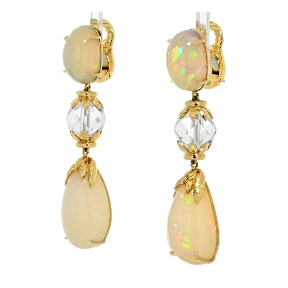 David Webb Platinum & 18K Yellow Gold Newport Opal Rock Crystal Earrings — view 2 — Laura Milman New York