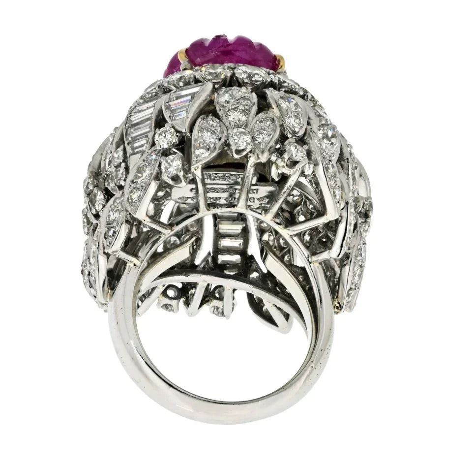 David Webb Platinum & 18K White Gold Carved Ruby And Diamond Bombe Cocktail Ring — view 4 — Laura Milman New York