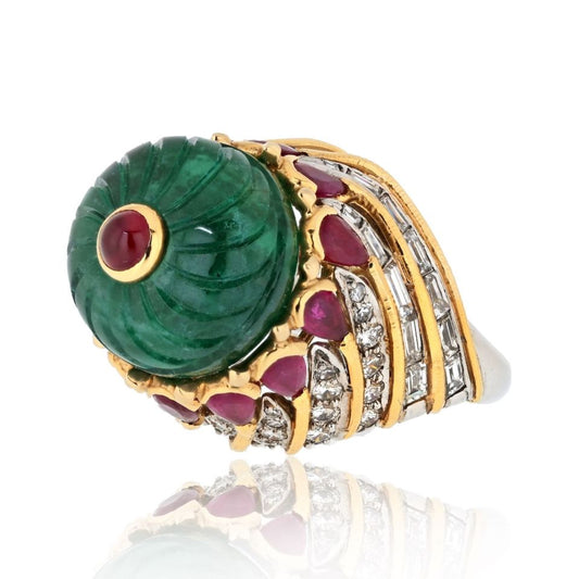David Webb Estate Ring 18K Yellow Gold and Platinum