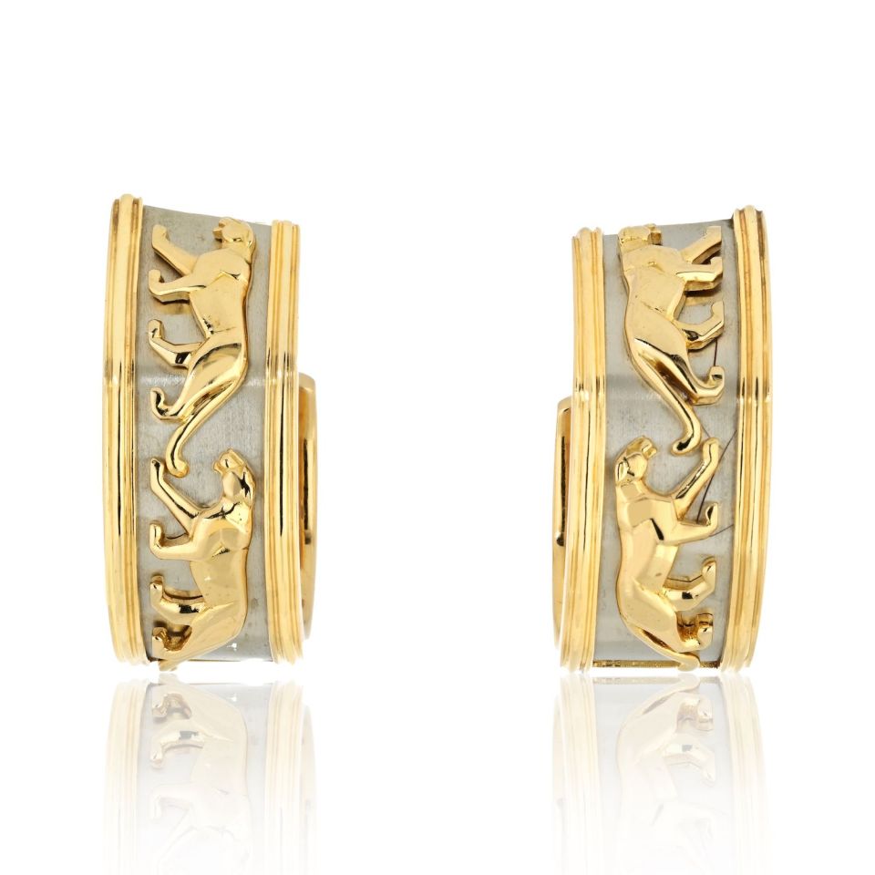 Vintage Cartier Panthere Hoop Earrings in 18K Yellow Gold, 1.3-Inch Length