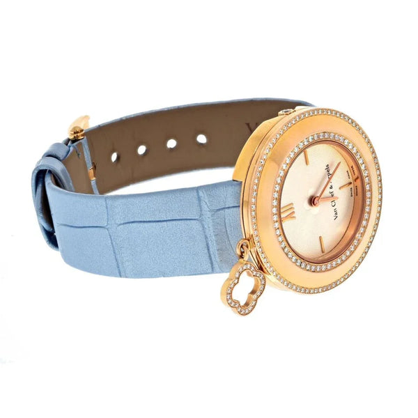 Pre-Owned Van Cleef & Arpels 18K Yellow Gold 32mm Charm Diamond Bezel Alligator Blue Strap Women Watch view 2 - Van Cleef & Arpels