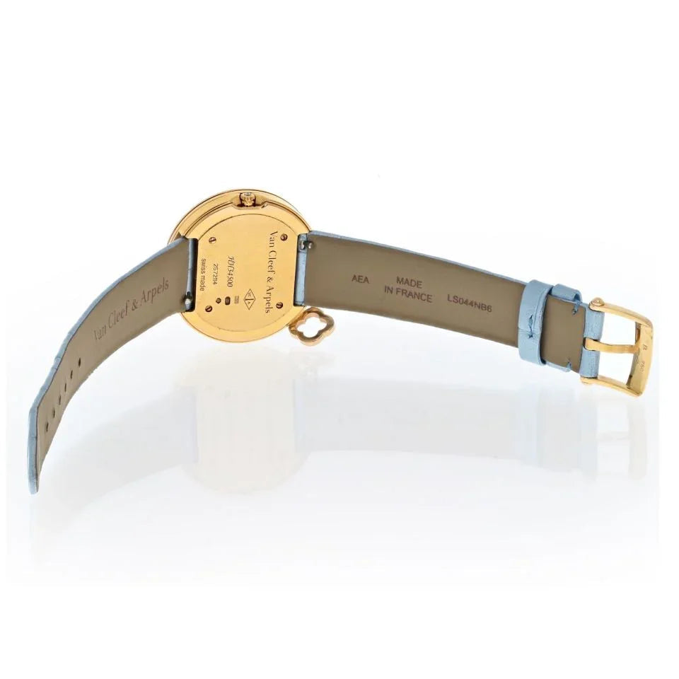 Pre-Owned Van Cleef & Arpels 18K Yellow Gold 32mm Charm Diamond Bezel Alligator Blue Strap Women Watch view 3 - Van Cleef & Arpels — Laura Milman New York