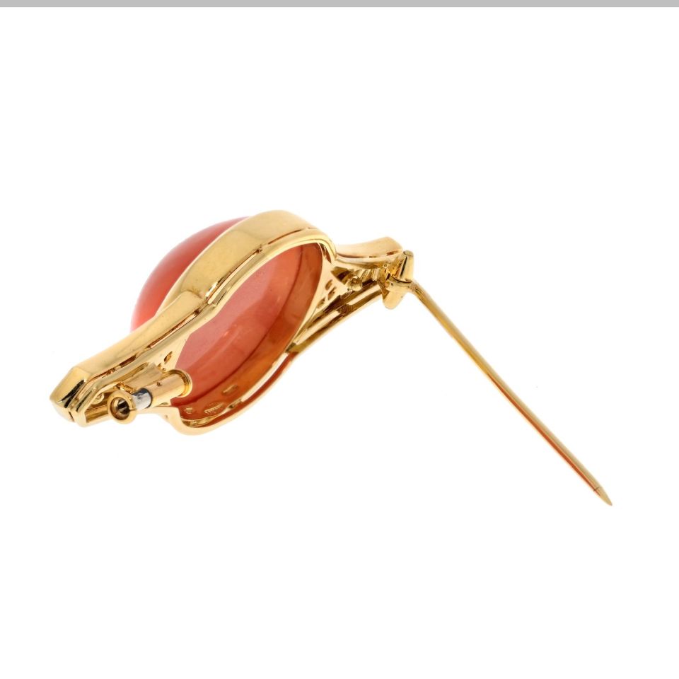 Bvlgari 18K Yellow Gold Coral Black Enamel Diamond Brooch