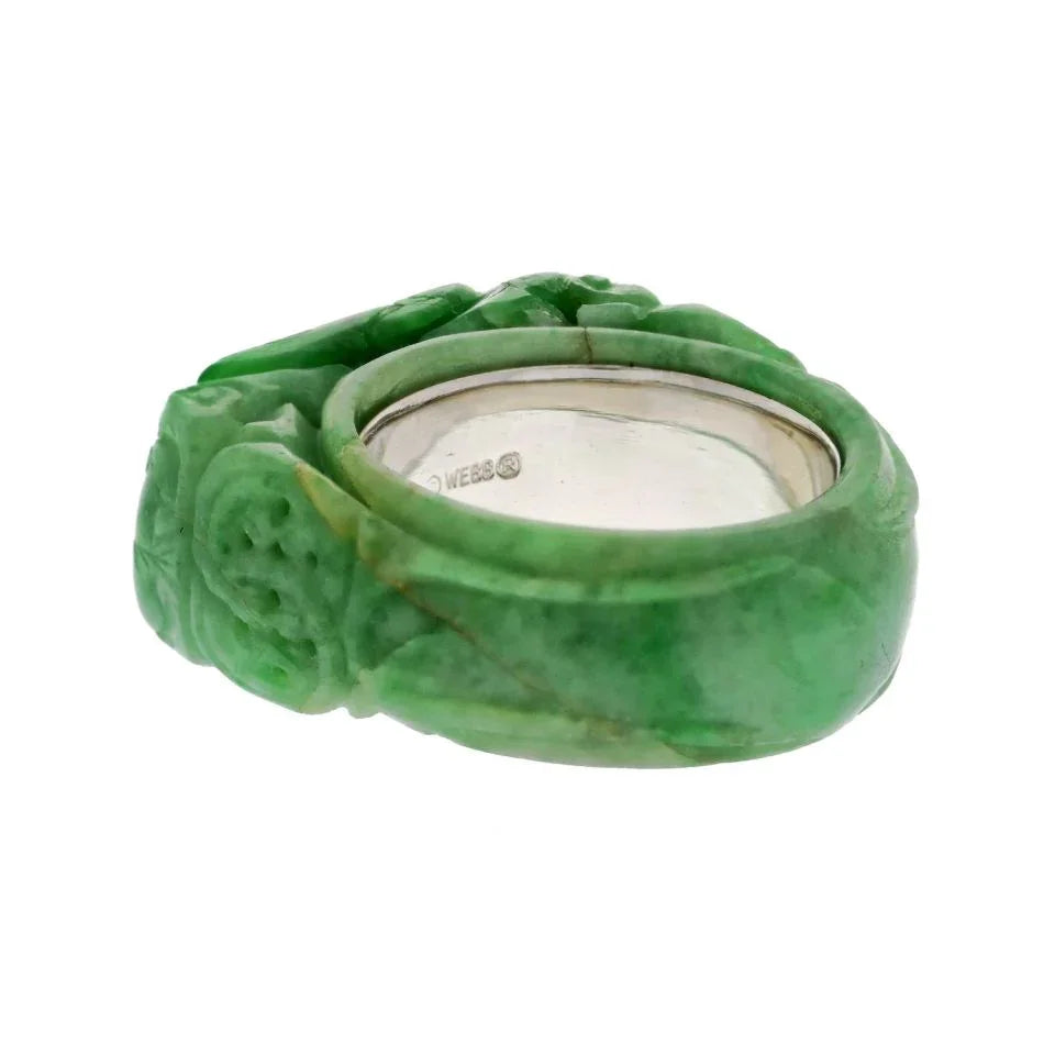 David Webb 14K White Gold Carved Jade Ring — view 3 — Laura Milman New York