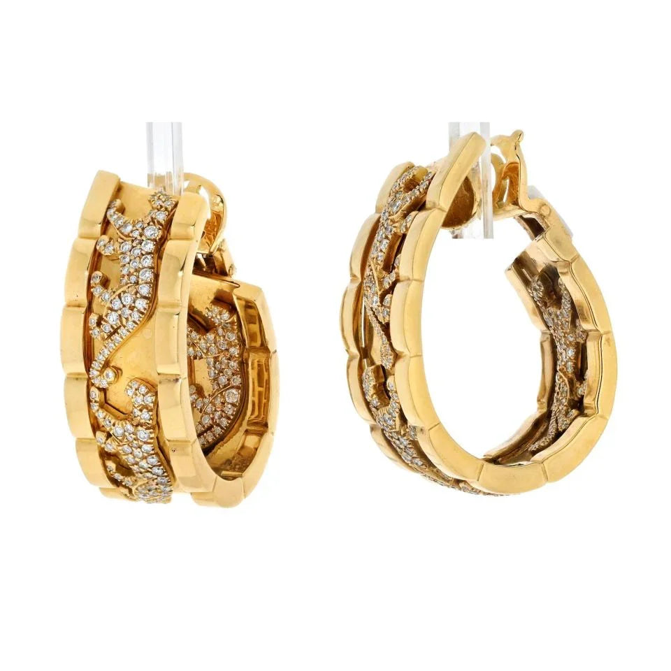 Cartier Platinum & 18K Yellow Gold Walking Pantheres Diamond Hoop Earrings — view 2 — Laura Milman New York
