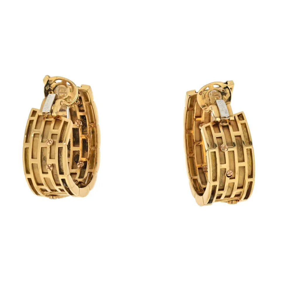 Cartier Platinum & 18K Yellow Gold Walking Pantheres Diamond Hoop Earrings — view 4 — Laura Milman New York