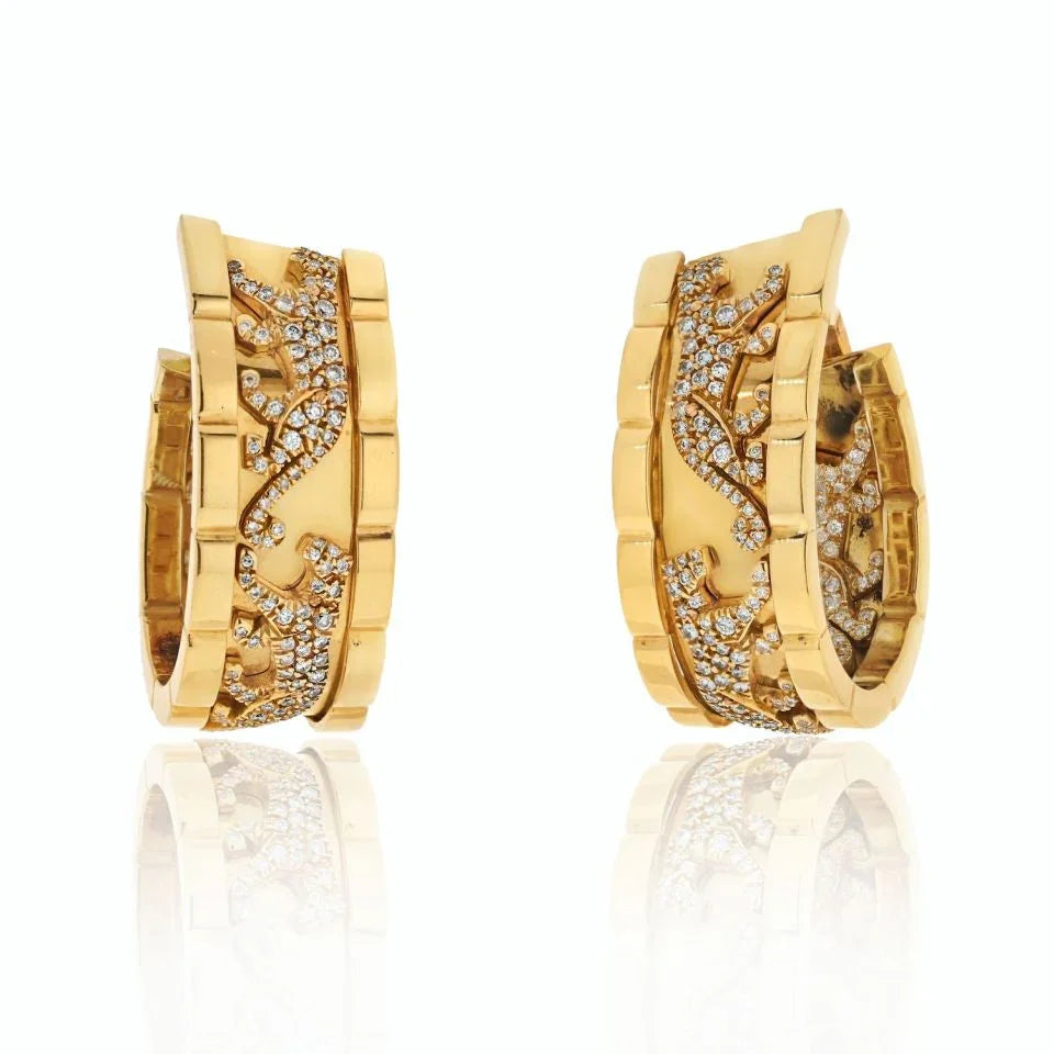 Cartier Platinum & 18K Yellow Gold Walking Pantheres Diamond Hoop Earrings — Laura Milman New York