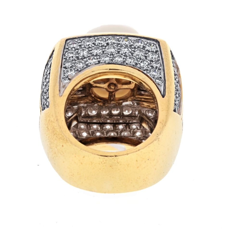 David Webb Platinum & 18K Yellow Gold Pearl And 9.00cttw Diamond Ring — view 4 — Laura Milman New York