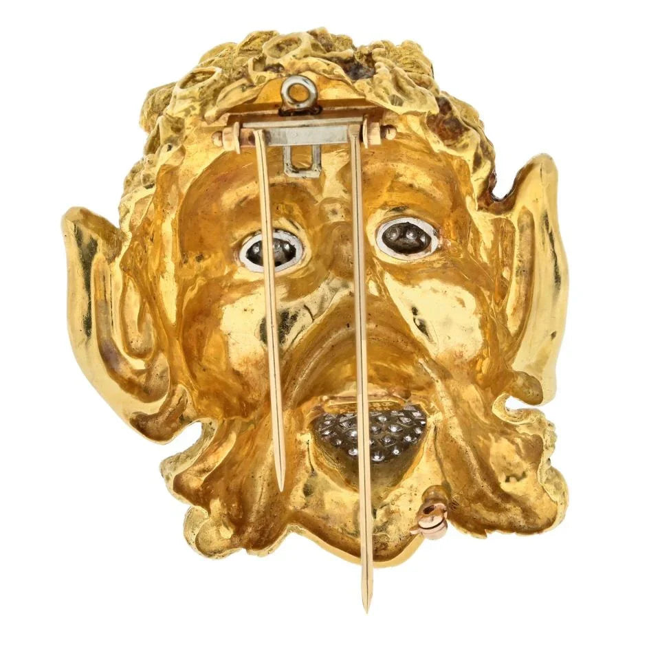 David Webb Platinum & 18K Yellow Gold Satyr Diamond Face Brooch — view 4 — Laura Milman New York
